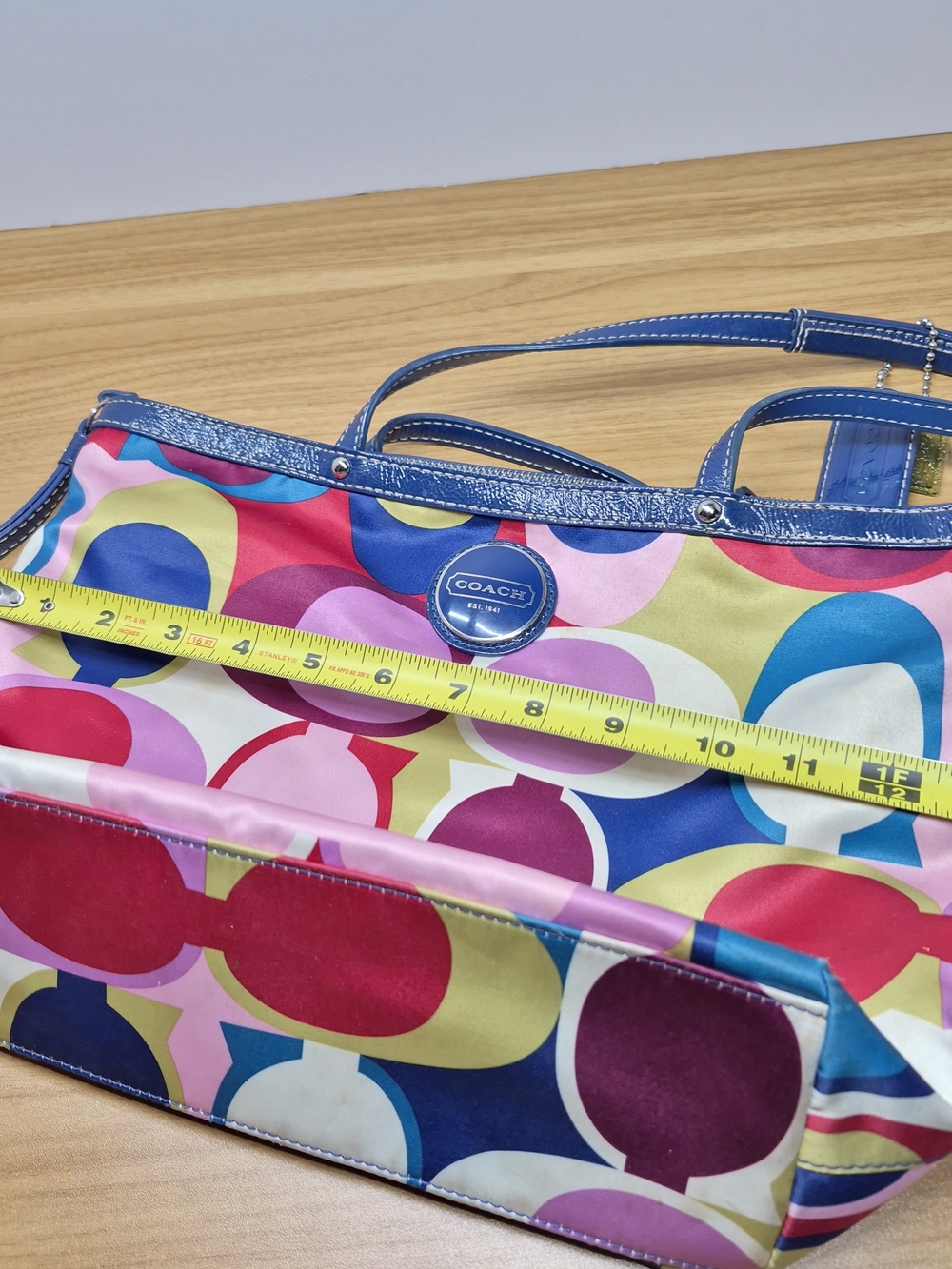 Coach Multicolor Signature Circle Satin Tote - Blue Trim - Picture 14 of 15